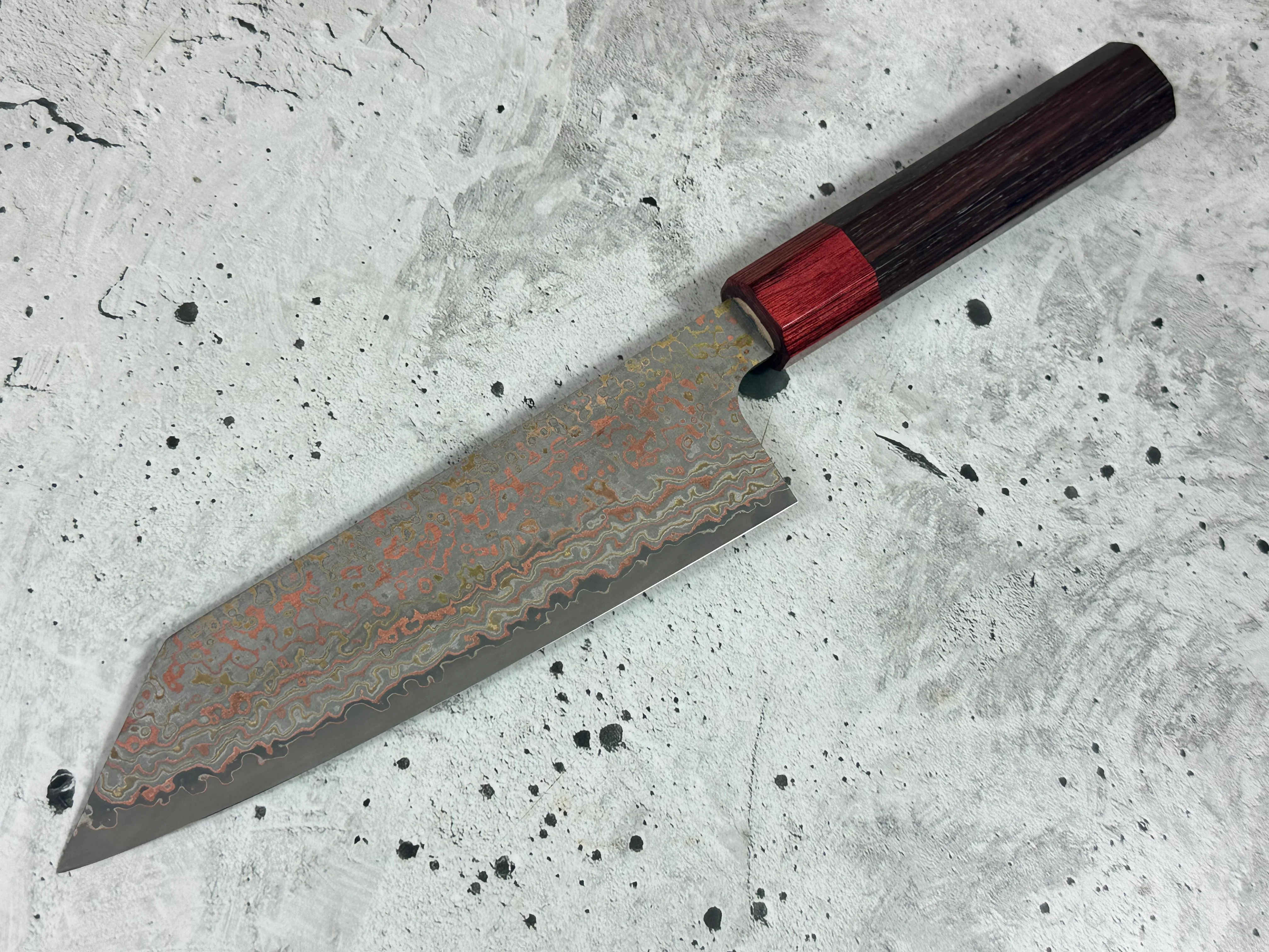 Takeshi Saji VG10-W Nashiji Rainbow Damascus Bunka 165mm - Image 12