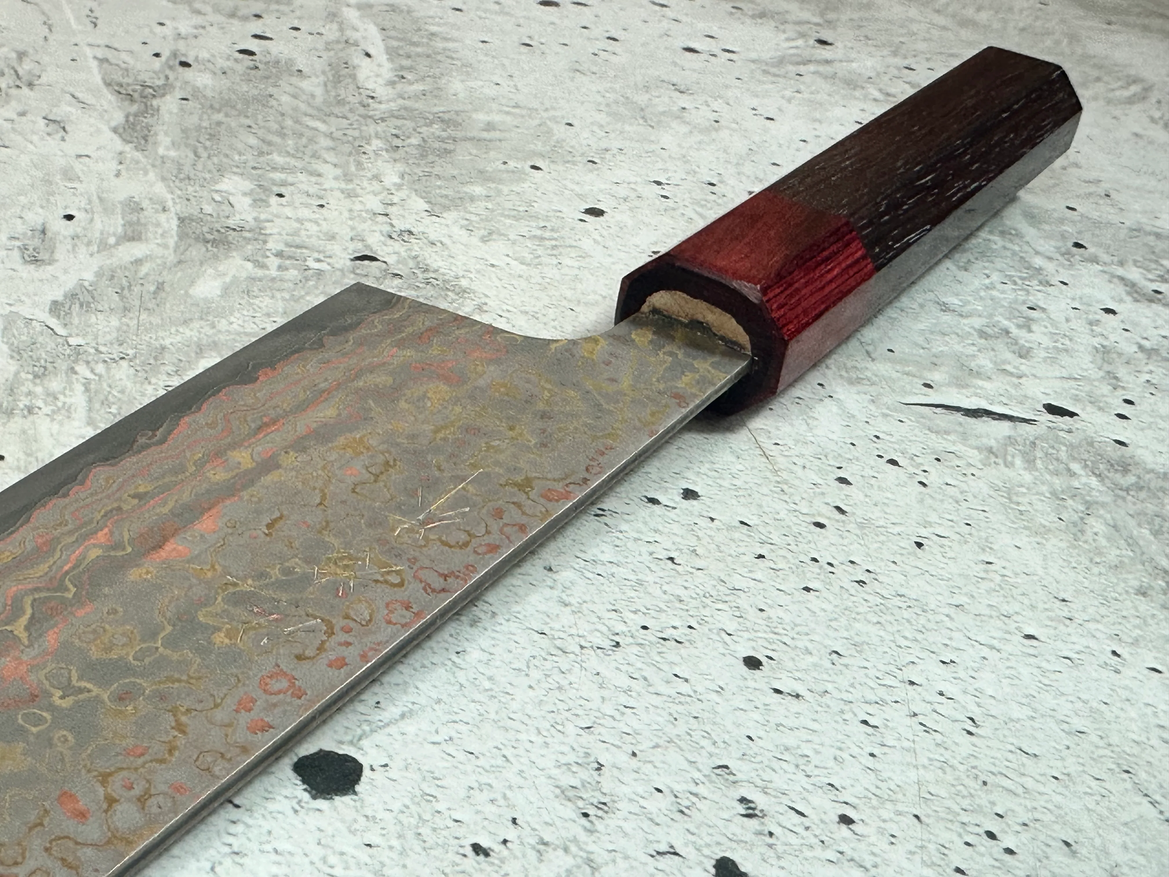 Takeshi Saji VG10-W Nashiji Rainbow Damascus Bunka 165mm - Image 14