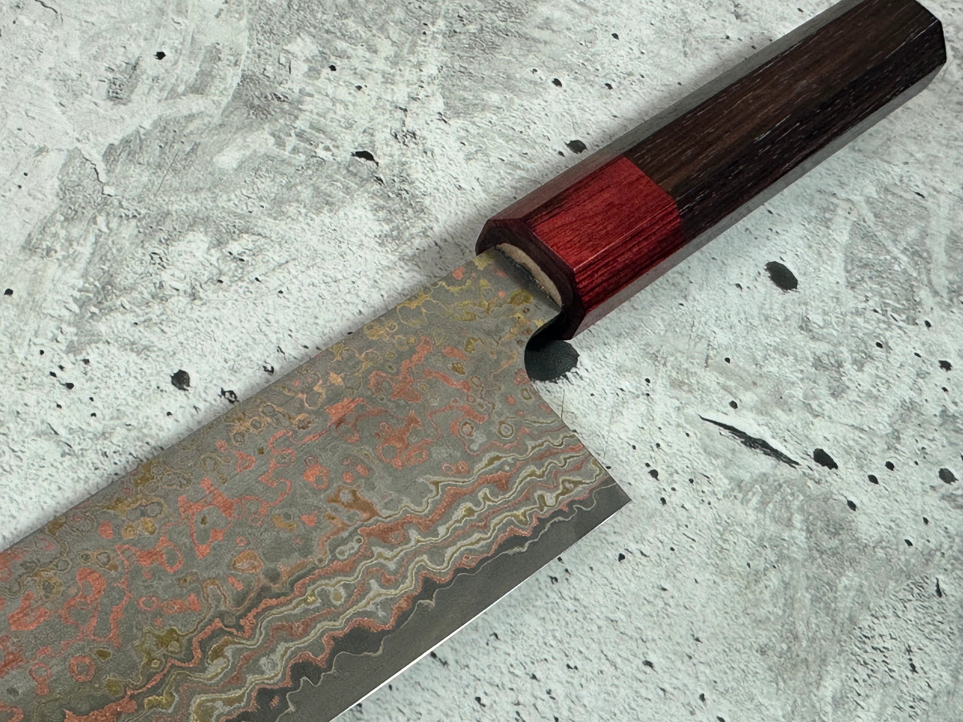 Takeshi Saji VG10-W Nashiji Rainbow Damascus Bunka 165mm - Image 16