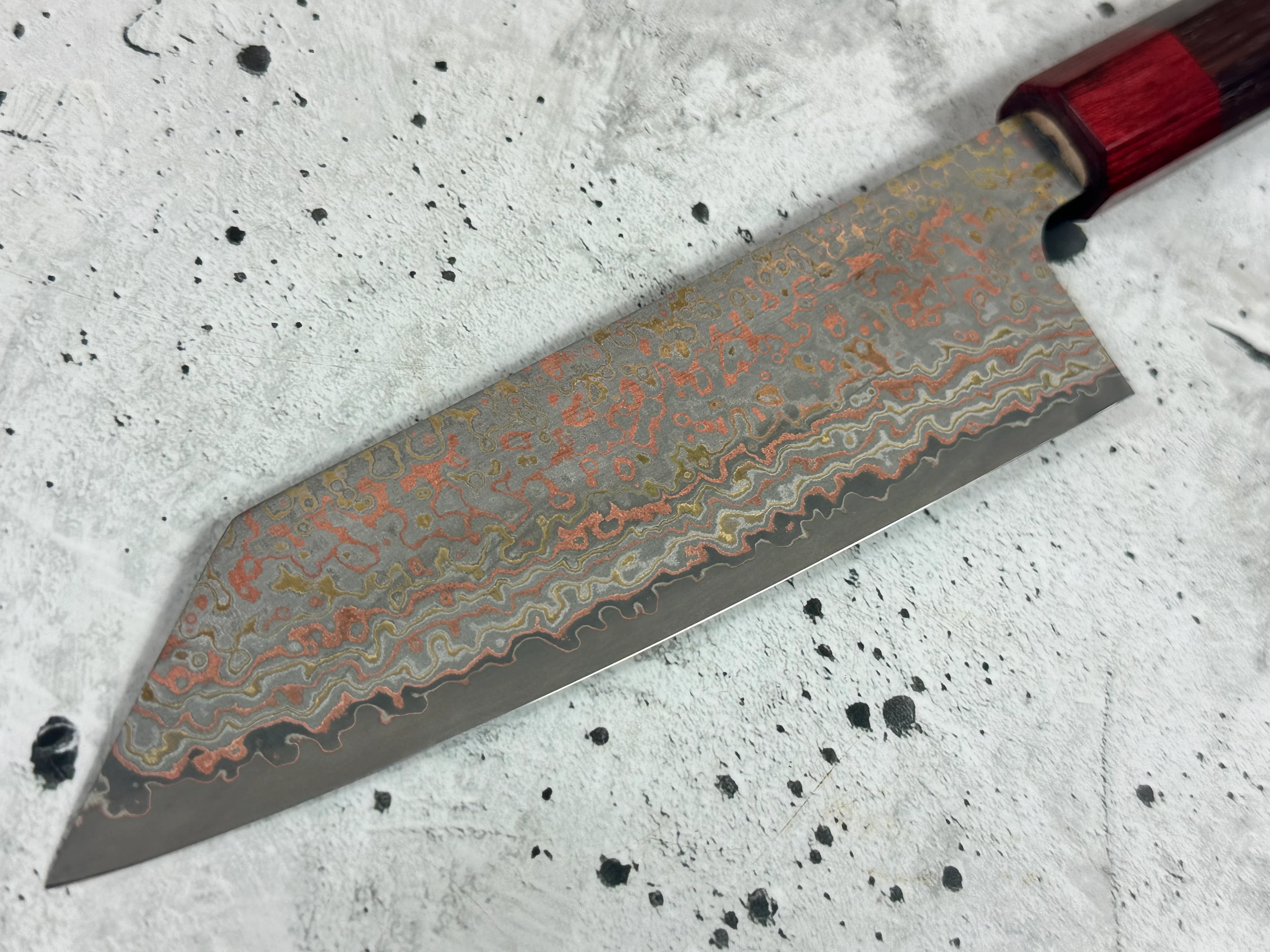 Takeshi Saji VG10-W Nashiji Rainbow Damascus Bunka 165mm - Image 17