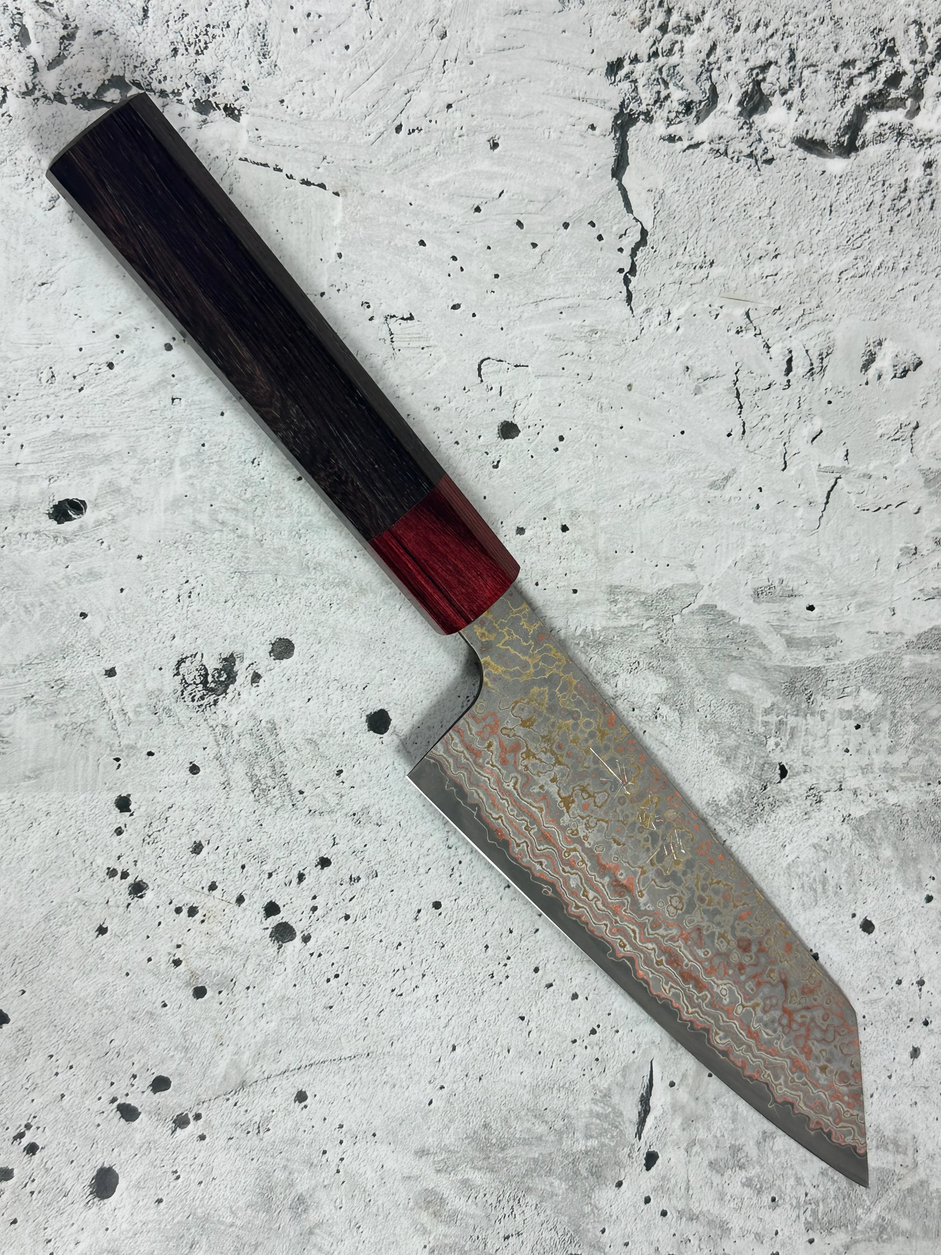 Takeshi Saji VG10-W Nashiji Rainbow Damascus Bunka 165mm - Image 6