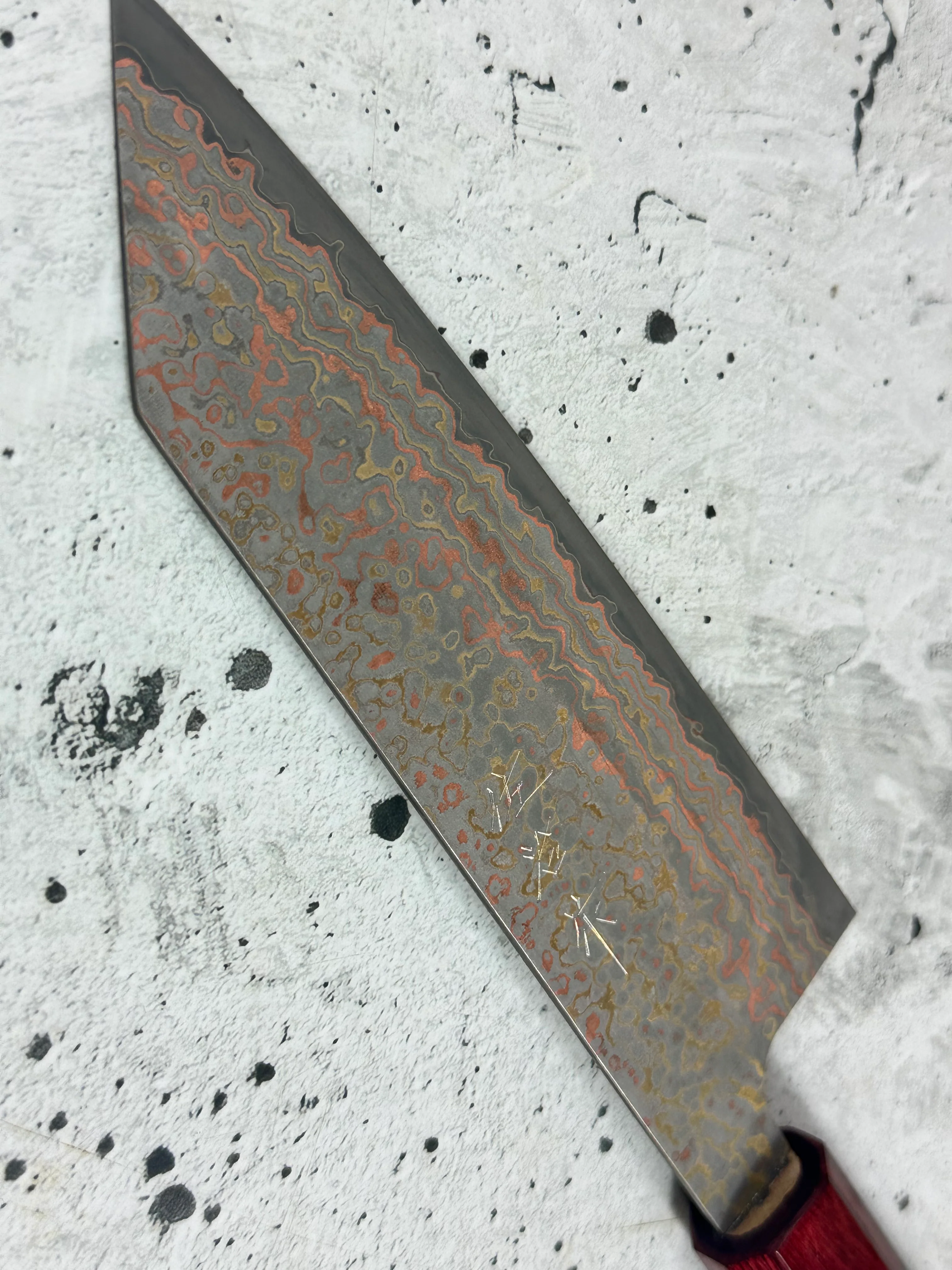 Takeshi Saji VG10-W Nashiji Rainbow Damascus Bunka 165mm - Image 9