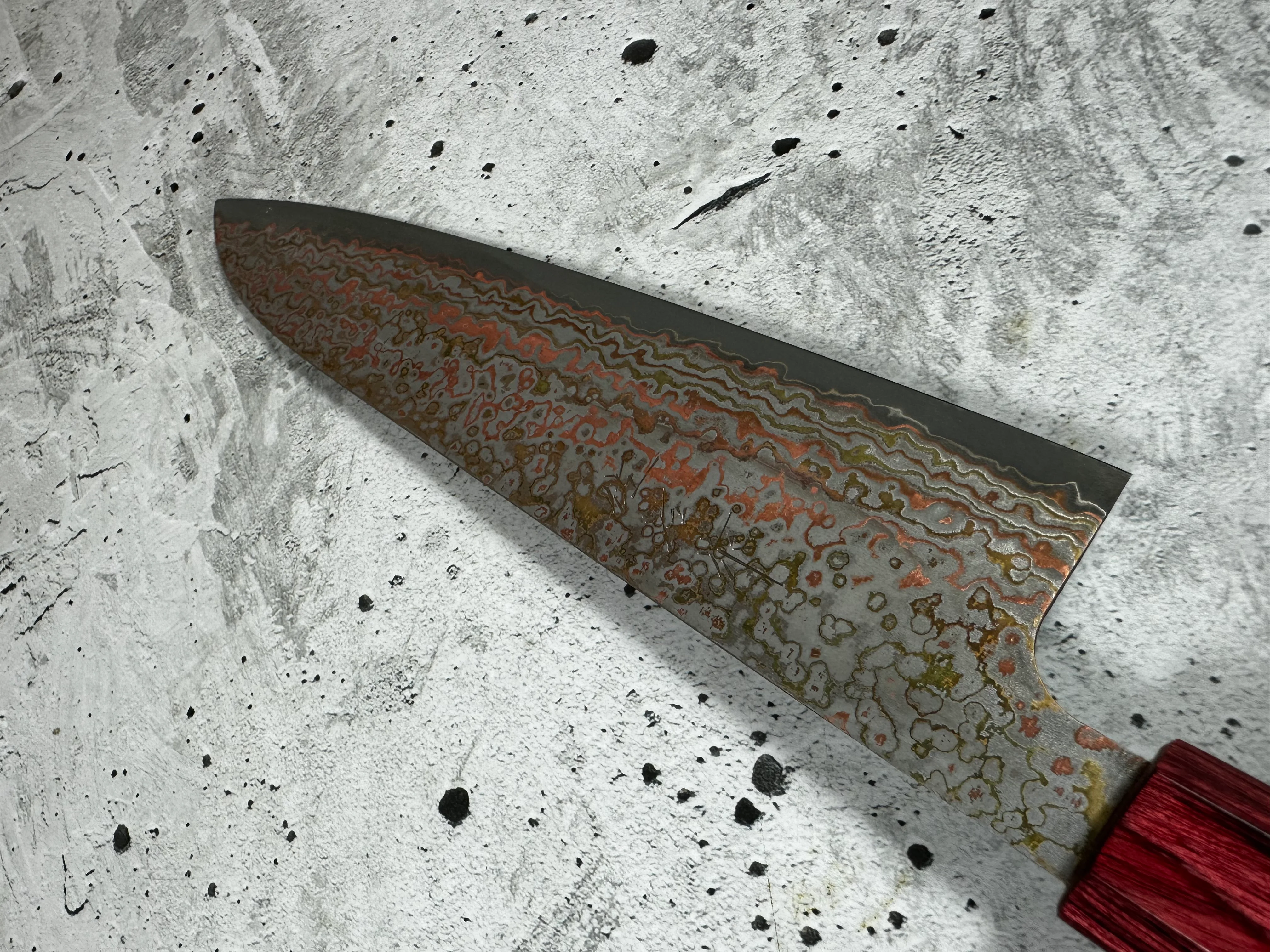 Takeshi Saji VG10-W Nashiji Rainbow Damascus Gyuto 210mm - Image 10