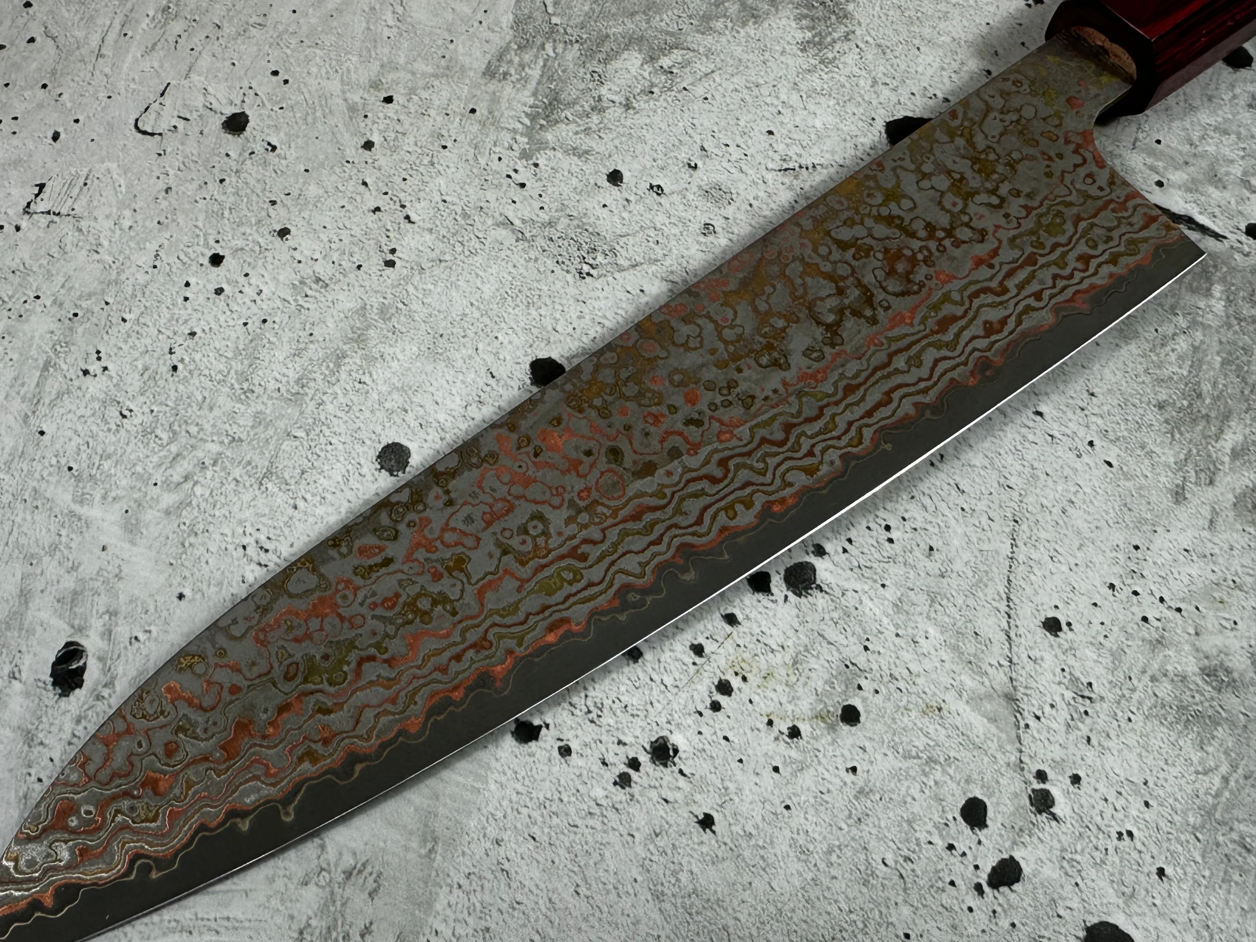 Takeshi Saji VG10-W Nashiji Rainbow Damascus Gyuto 210mm - Image 11