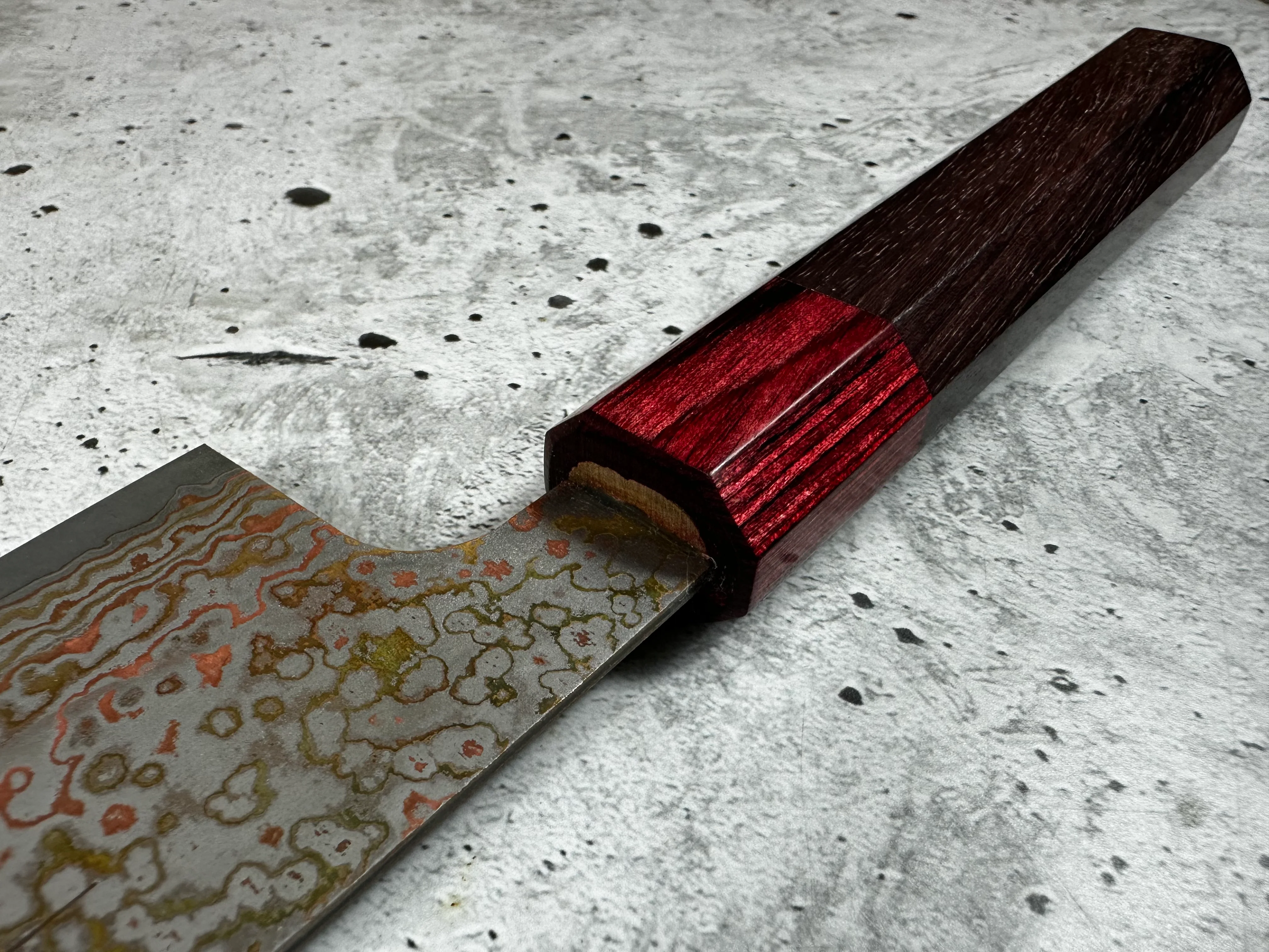 Takeshi Saji VG10-W Nashiji Rainbow Damascus Gyuto 210mm - Image 13