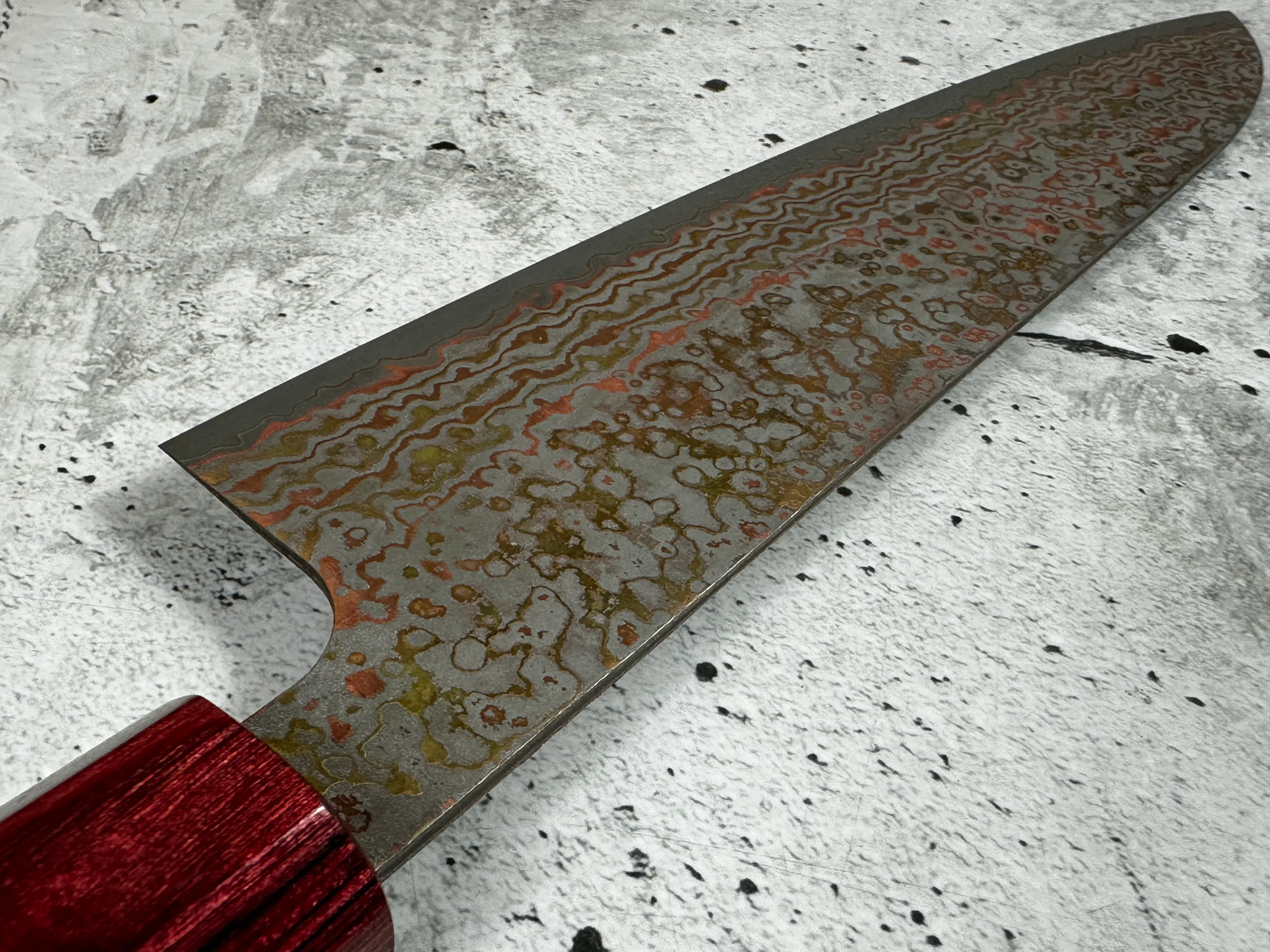 Takeshi Saji VG10-W Nashiji Rainbow Damascus Gyuto 210mm - Image 14