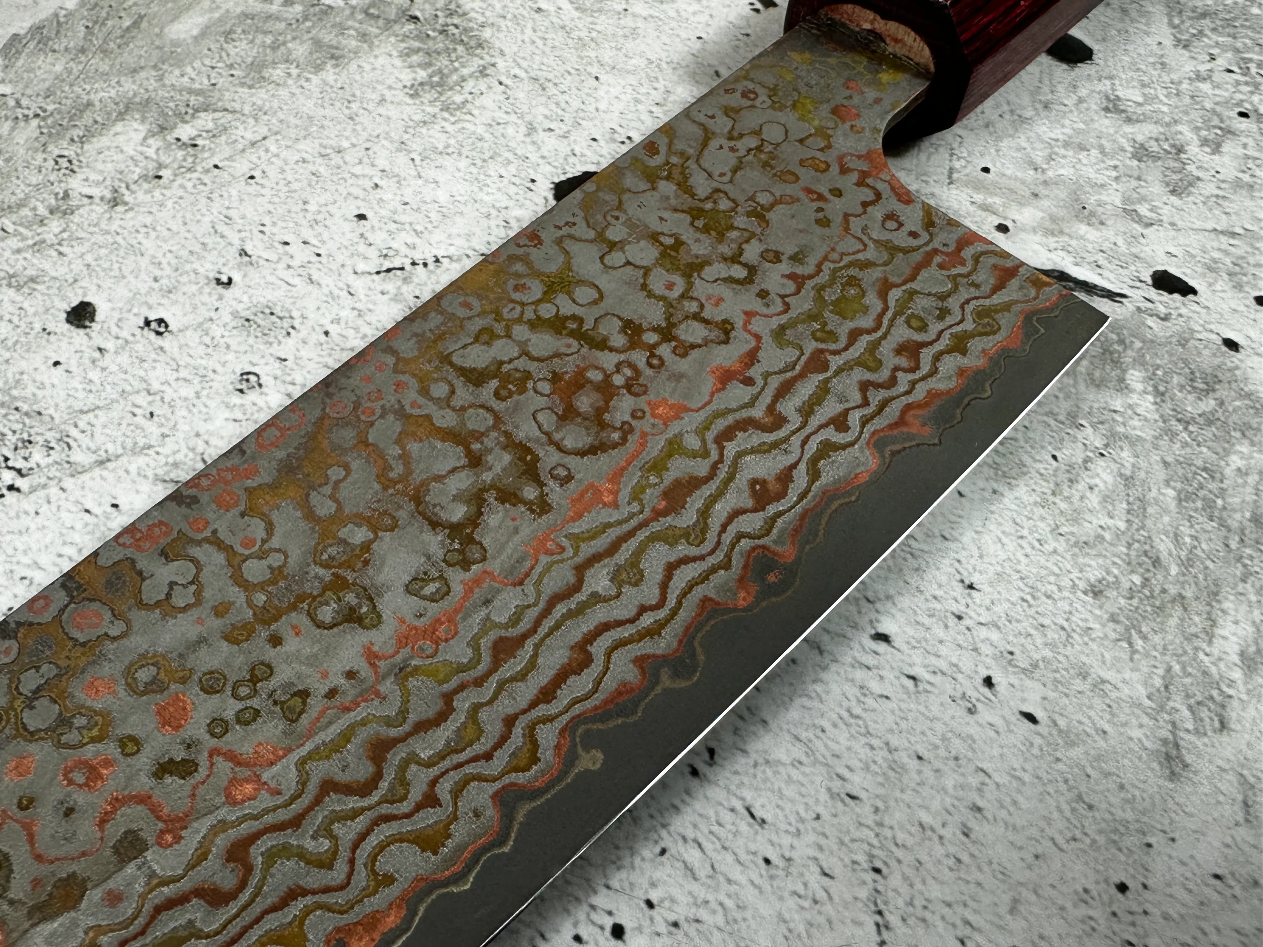 Takeshi Saji VG10-W Nashiji Rainbow Damascus Gyuto 210mm - Image 16