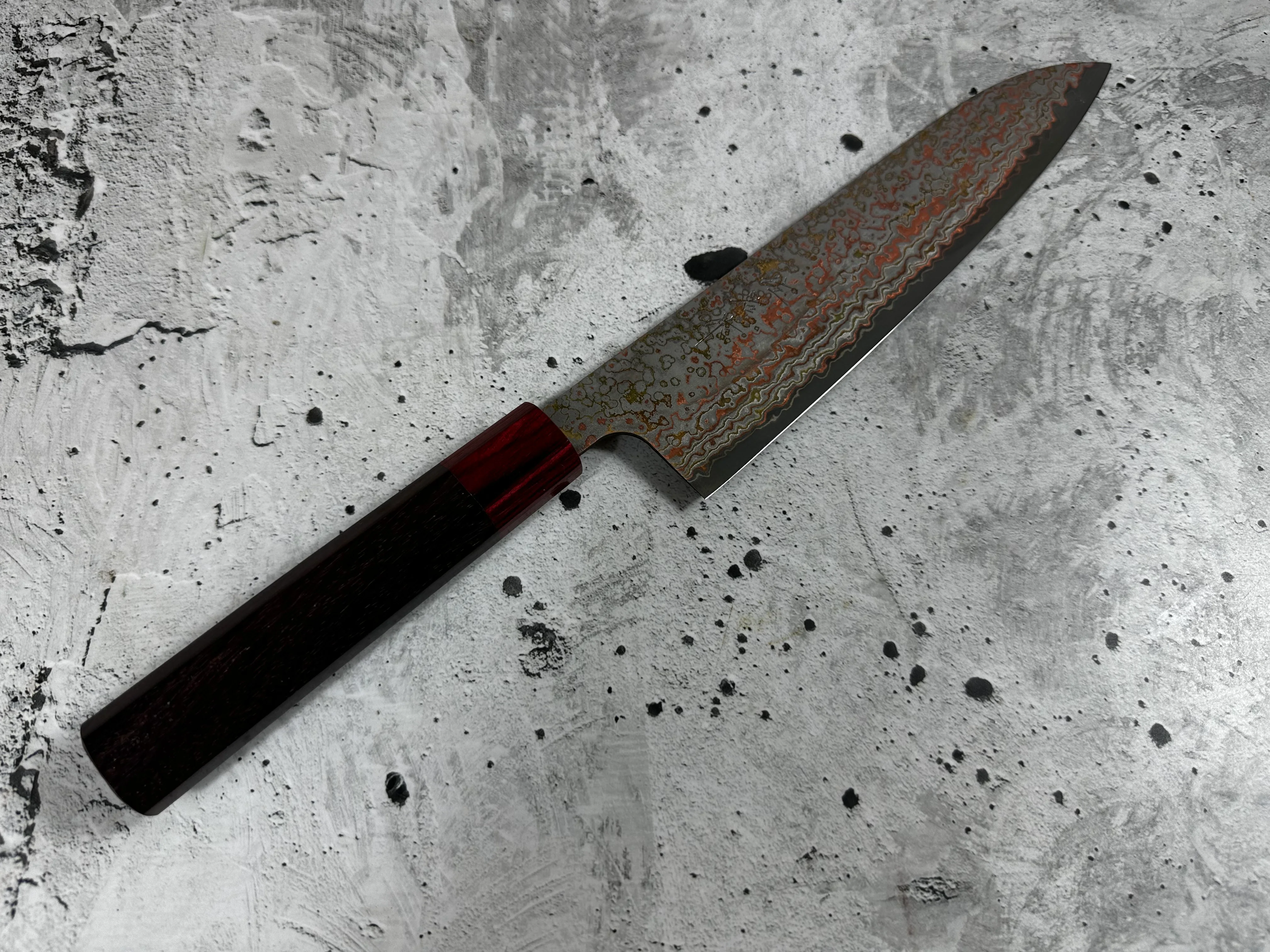 Takeshi Saji VG10-W Nashiji Rainbow Damascus Gyuto 210mm - Image 4