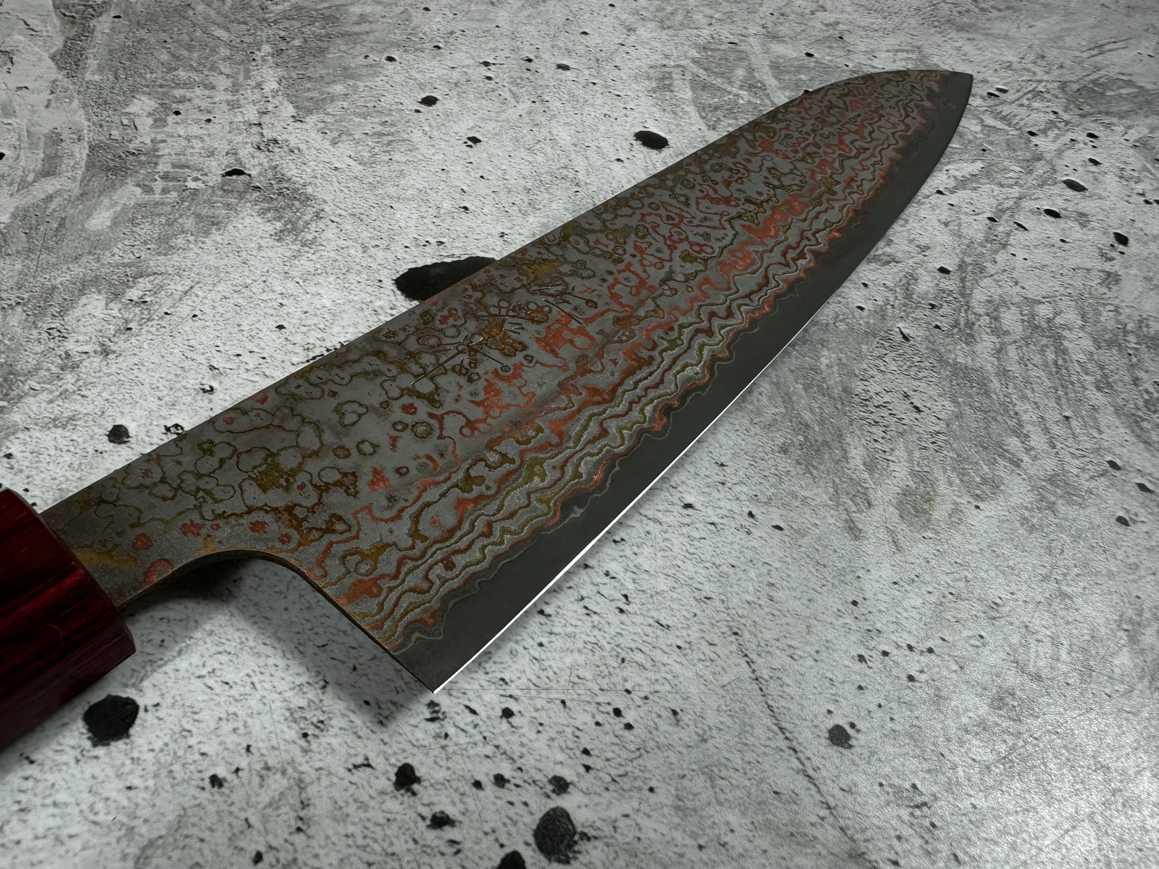 Takeshi Saji VG10-W Nashiji Rainbow Damascus Gyuto 210mm - Image 6