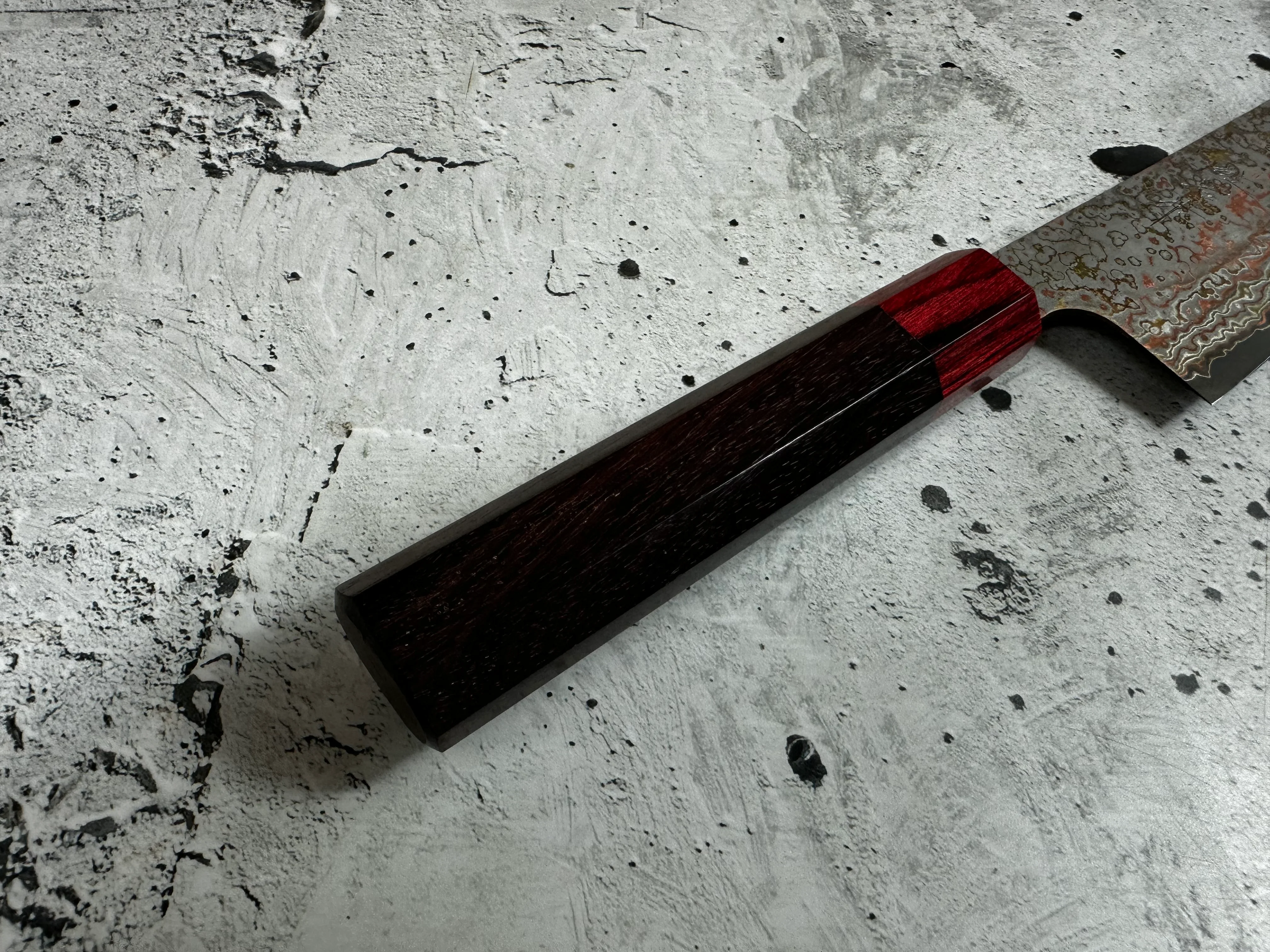 Takeshi Saji VG10-W Nashiji Rainbow Damascus Gyuto 210mm - Image 7