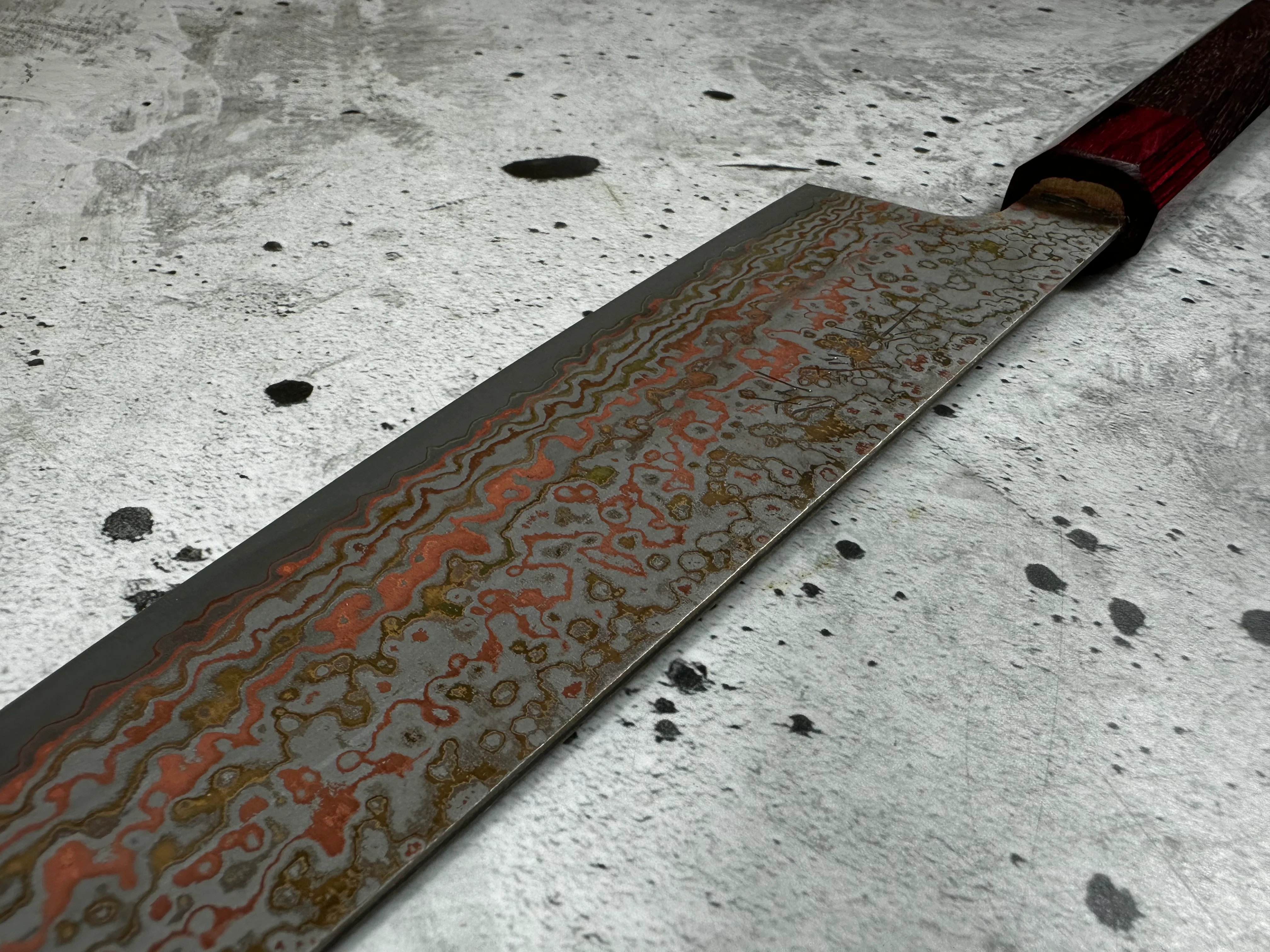 Takeshi Saji VG10-W Nashiji Rainbow Damascus Gyuto 210mm - Image 8