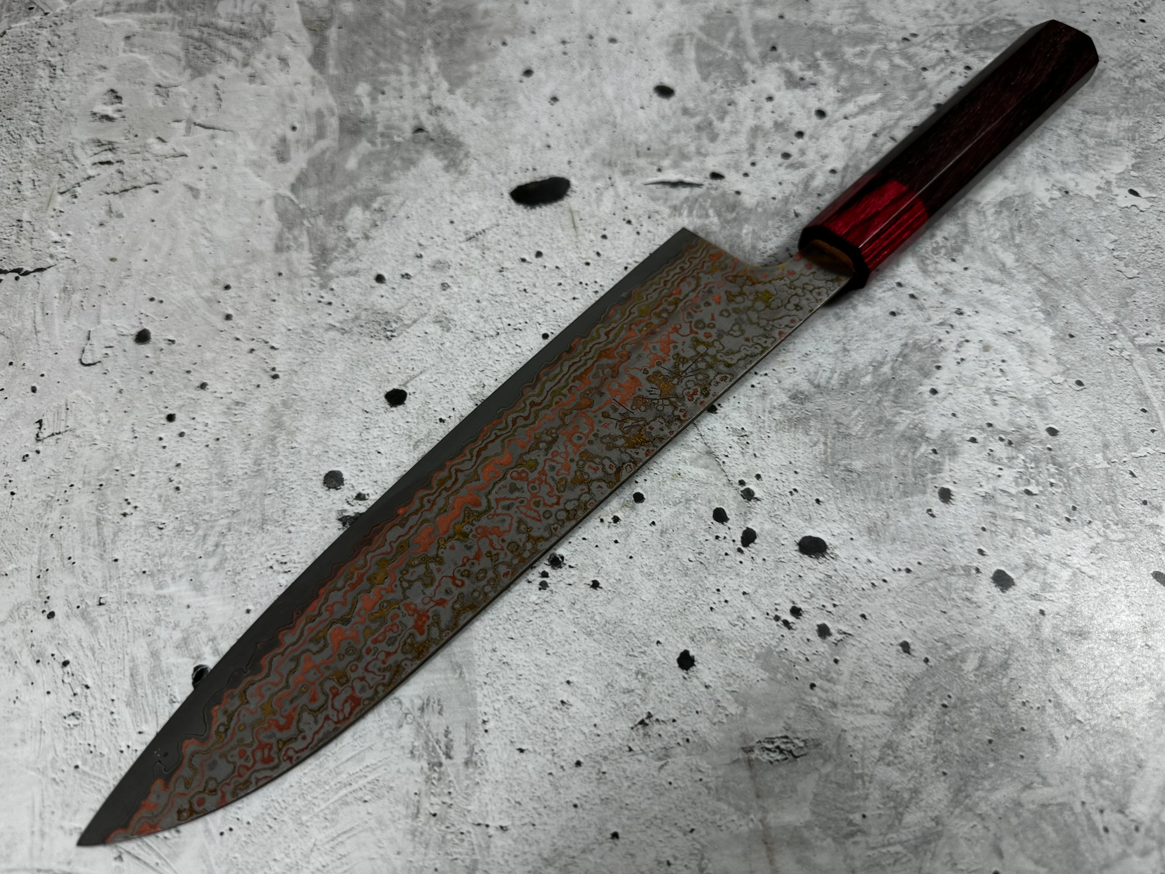 Takeshi Saji VG10-W Nashiji Rainbow Damascus Gyuto 210mm - Image 9