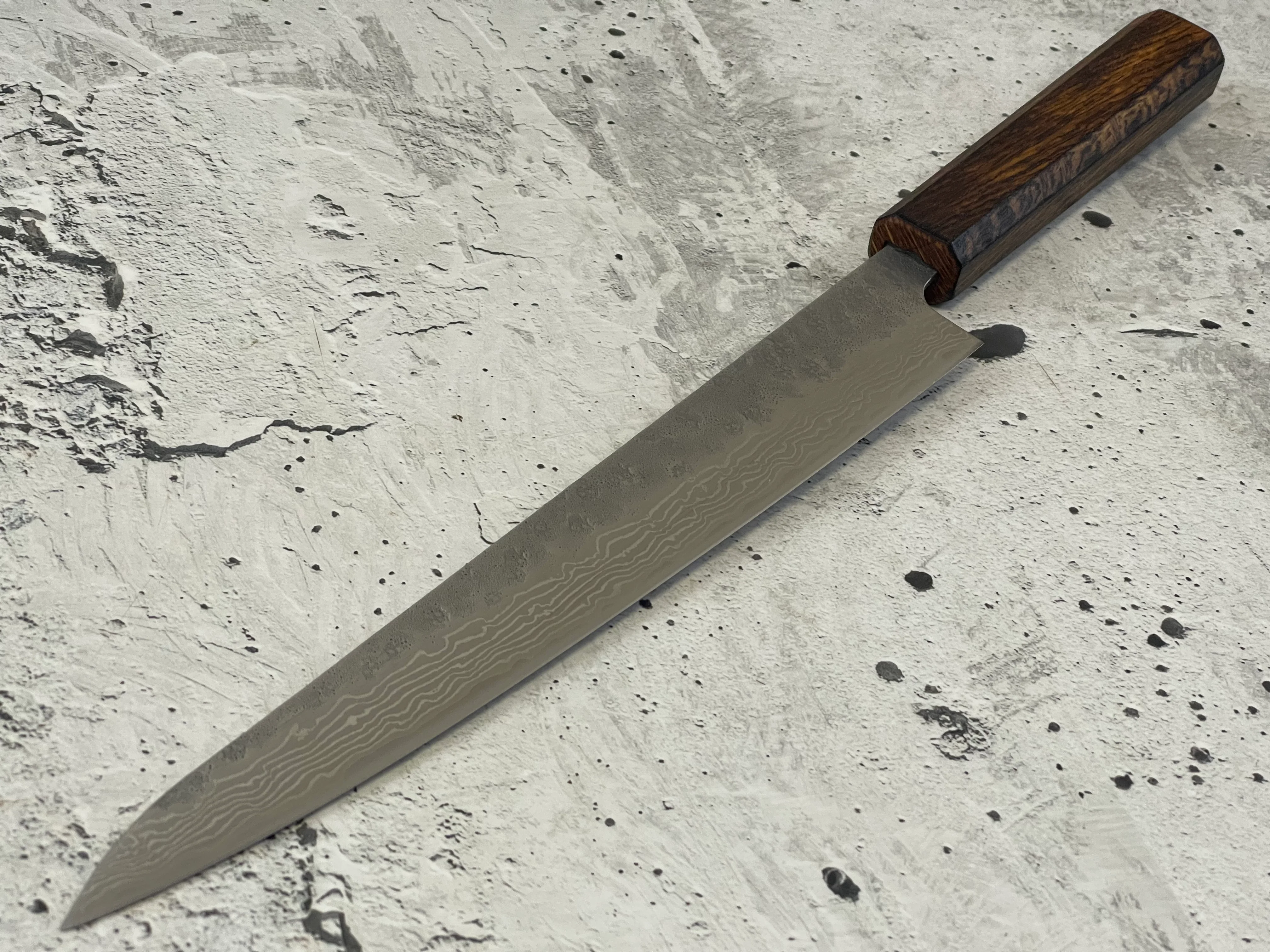 Tsunehisa 440c Damascus Nashiji  Sujihiki 240mm Oak Wood Handle - Made in Japan 🇯🇵 - Image 13