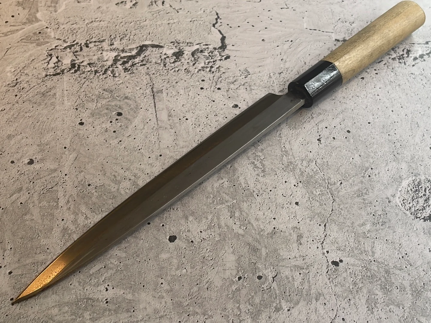 Vintage Japanese Yanagiba Knife 220mm Made in Japan 🇯🇵 Carbon Steel 582 - Image 6