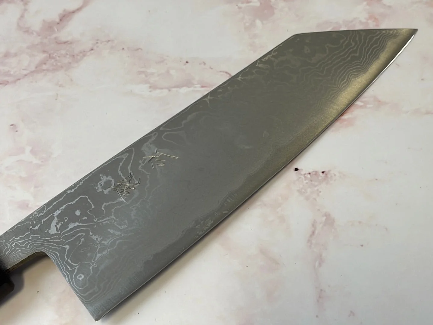 Yoshimune Bunka 165mm Aogami (Blue) #2 Damascus (33 layers) Double-Bevel - Image 12