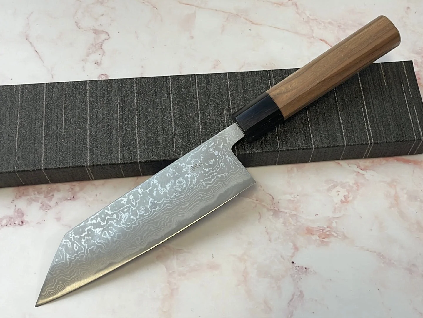 Yoshimune Bunka 165mm Aogami (Blue) #2 Damascus (33 layers) Double-Bevel - Image 2
