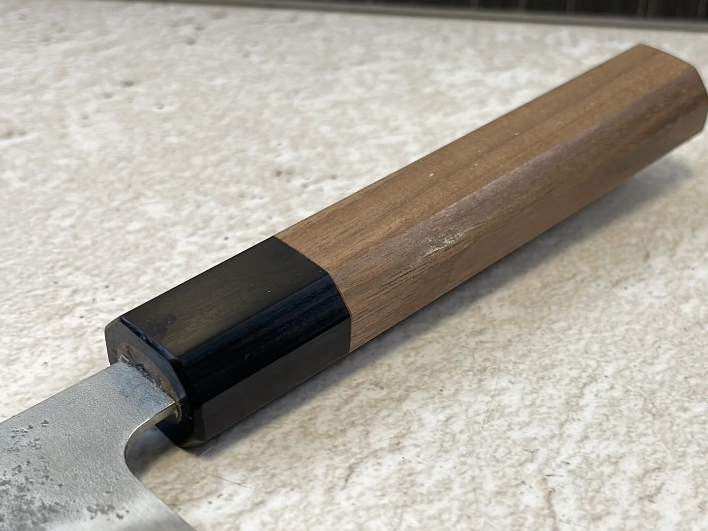 Yoshimune Gyuto 210 mm (8.3 in) Ginsan (Silver #3) Nashiji finish Double-Bevel Walnut Octagonal Handle - Image 14