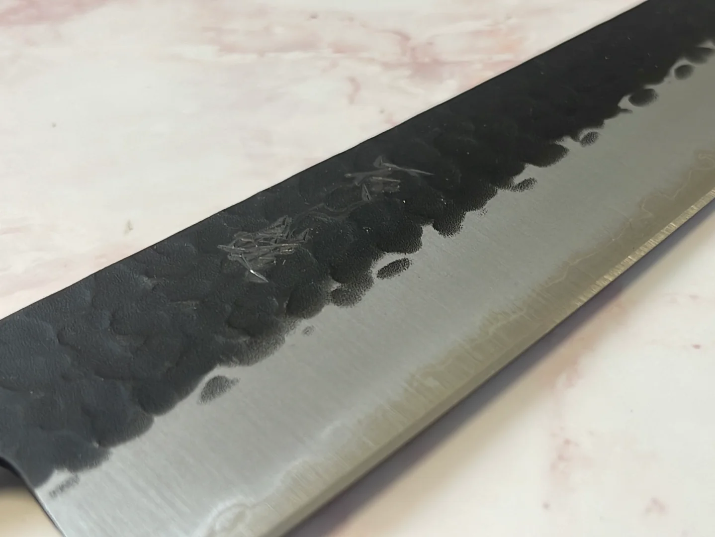 Yoshimune Gyuto Black Stainless 210 mm ) Aogami Super Hammered Finish Double-Bevel Walnut Octagonal Handle - Image 14