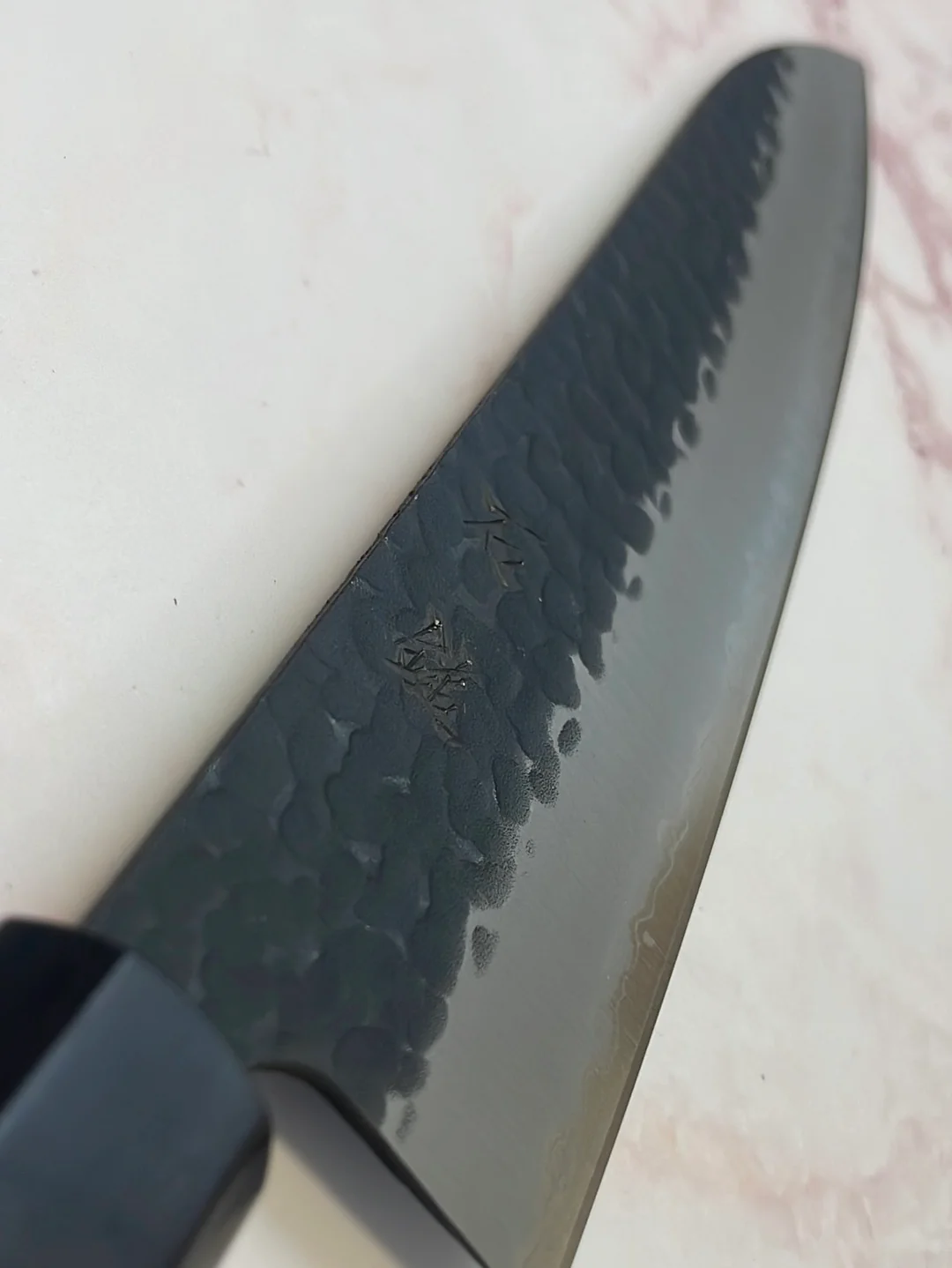 Yoshimune Gyuto Black Stainless 210 mm ) Aogami Super Hammered Finish Double-Bevel Walnut Octagonal Handle - Image 15