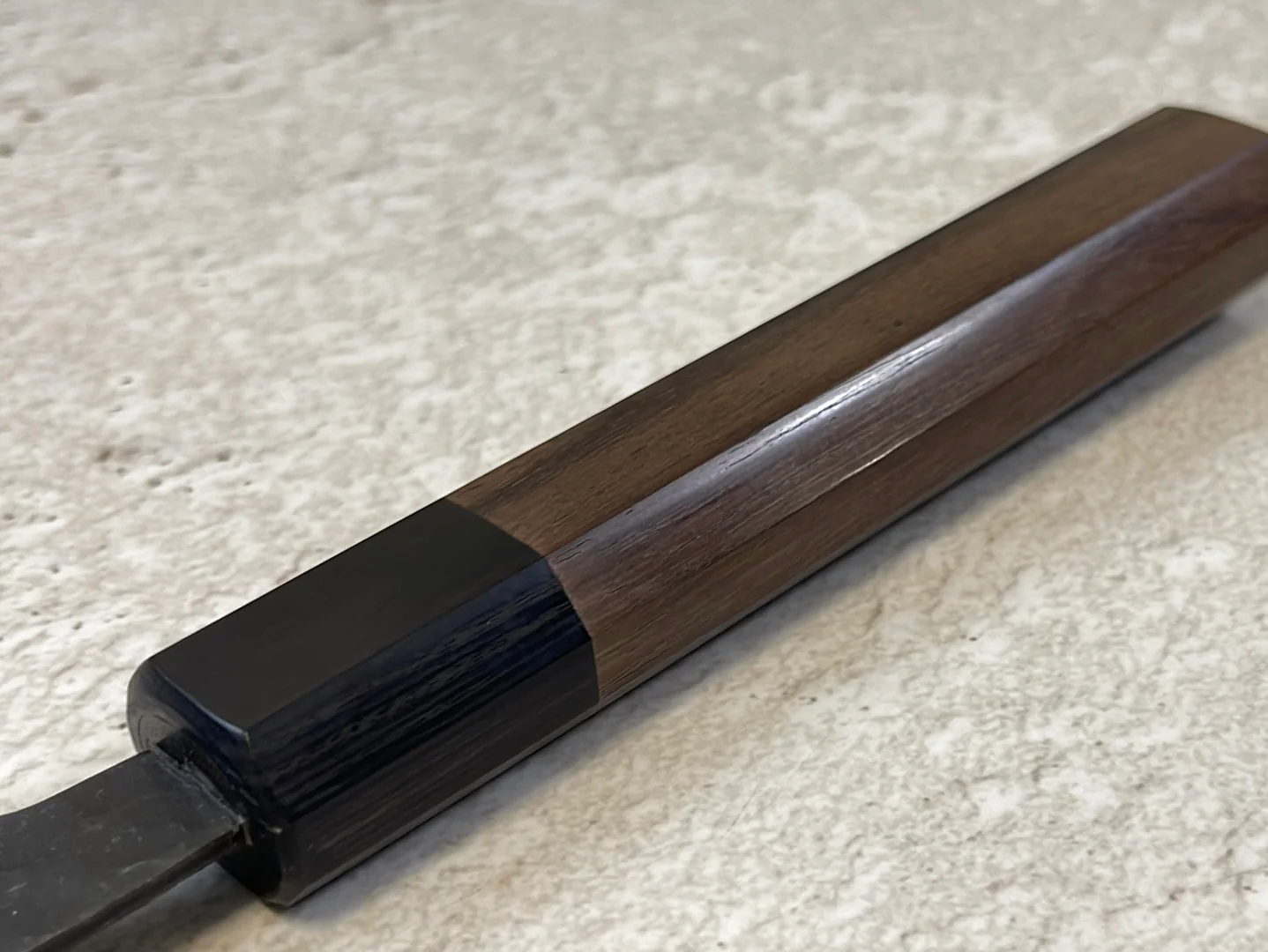 Yoshimune Gyuto Black Stainless 240 mm (9.4 in) Aogami Super Hammered Finish Double-Bevel Walnut Octagonal Handle - Image 12