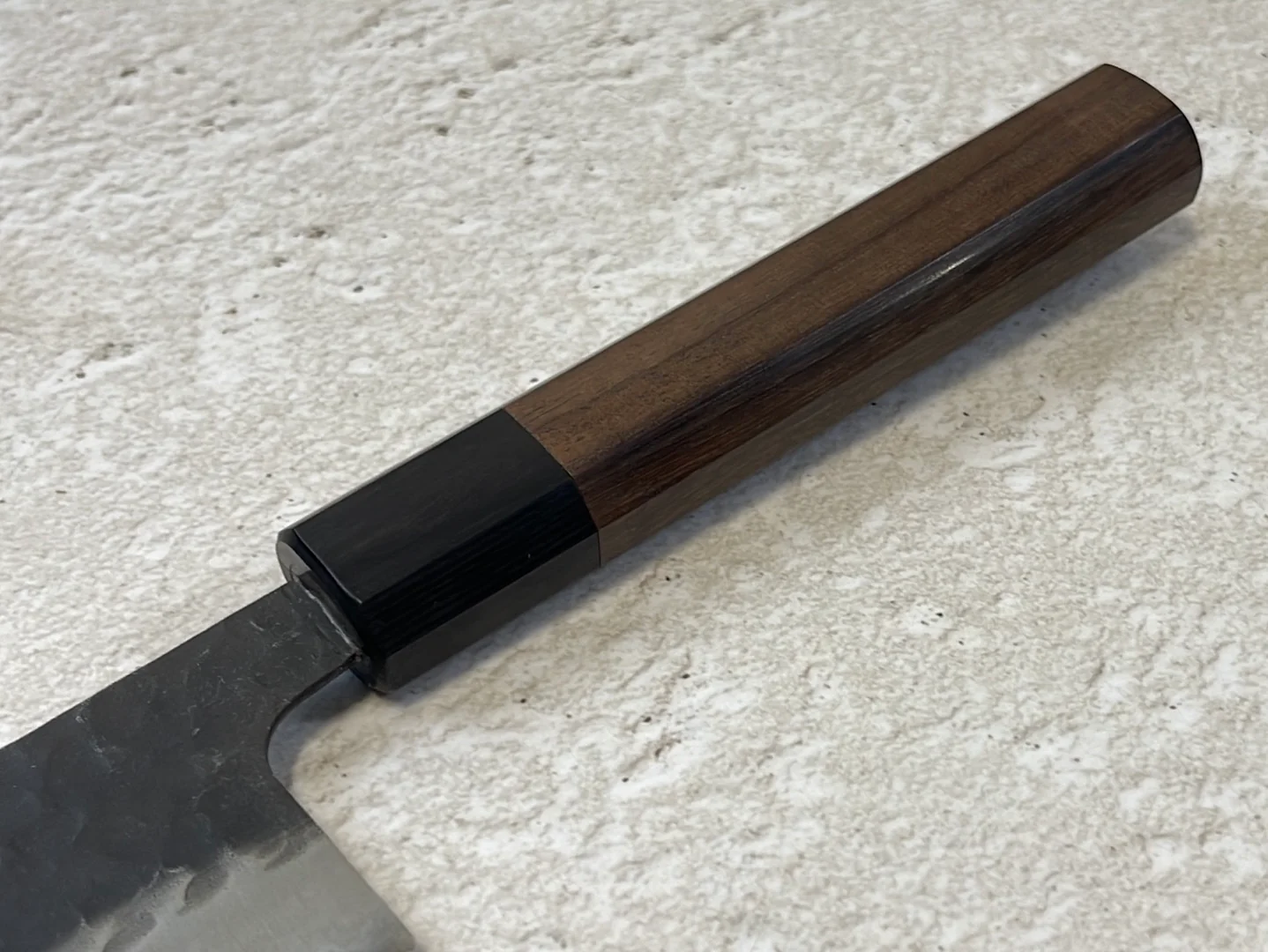 Yoshimune Gyuto Black Stainless 240 mm (9.4 in) Aogami Super Hammered Finish Double-Bevel Walnut Octagonal Handle - Image 14