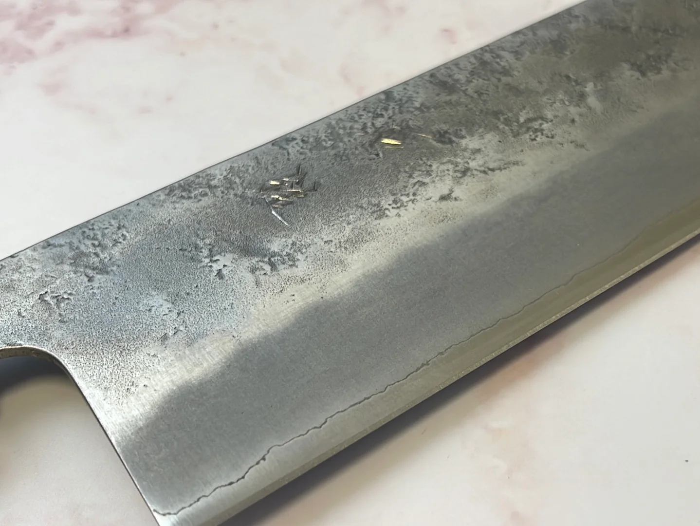 Yoshimune Nakiri 165 mm (6.5 in) Ginsan (Silver #3) Nashiji finish Double-Bevel Walnut Octagonal Handle - Image 14