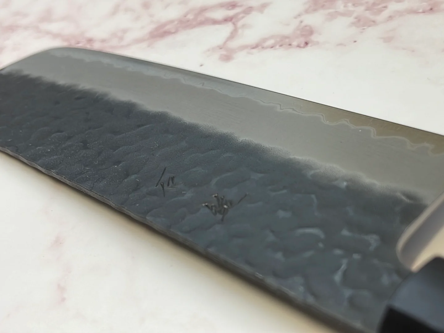 Yoshimune Nakiri 165mm (6.5in) Stainless clad Aogami(Blue) Super Black Hammered Finish Double-Bevel Walnut Octagonal Handle - Image 14