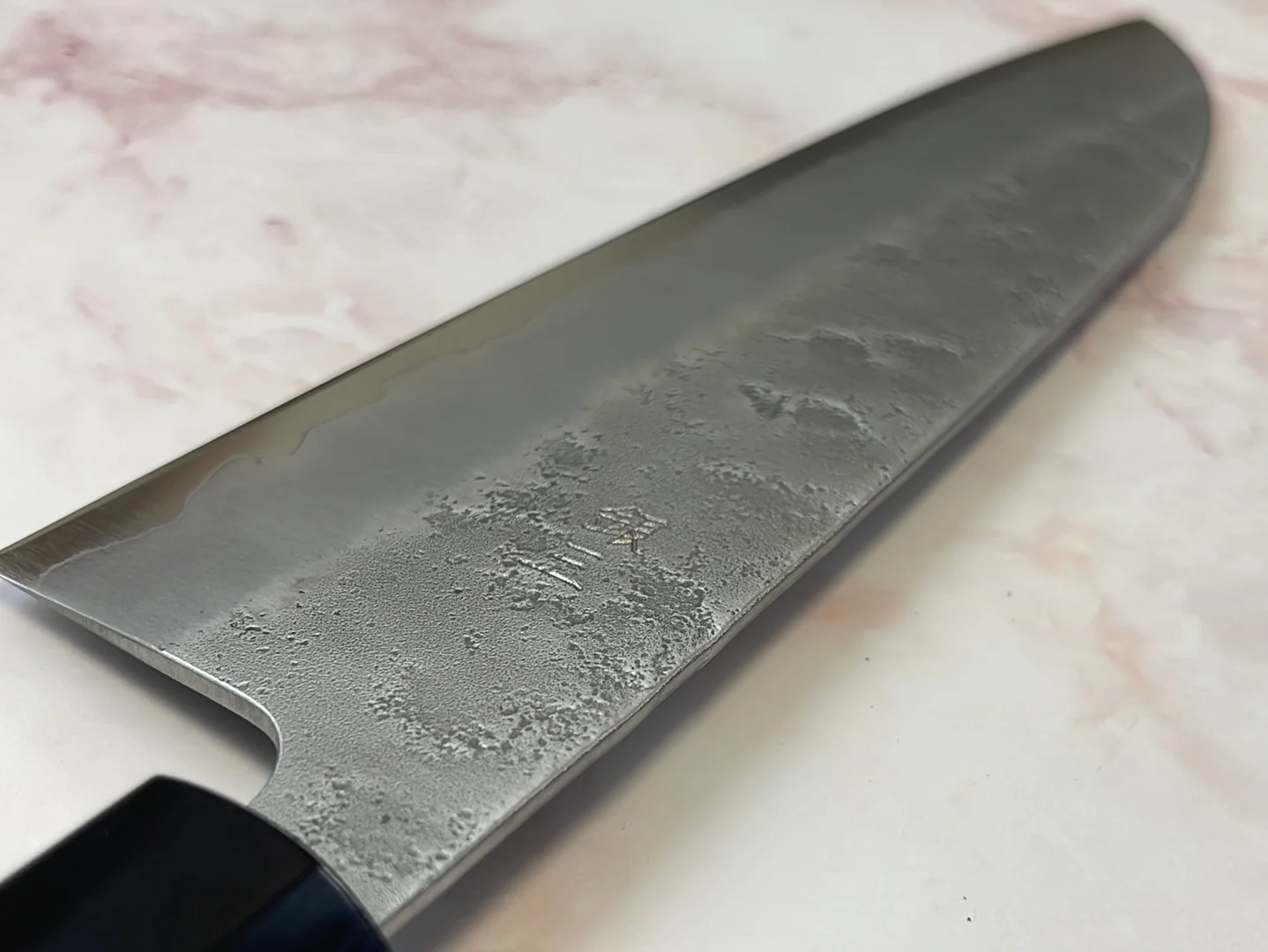 Yoshimune Santoku 165 mm (6.5 in) Ginsan (Silver #3) Nashiji finish Double-Bevel Walnut Octagonal Handle - Image 10