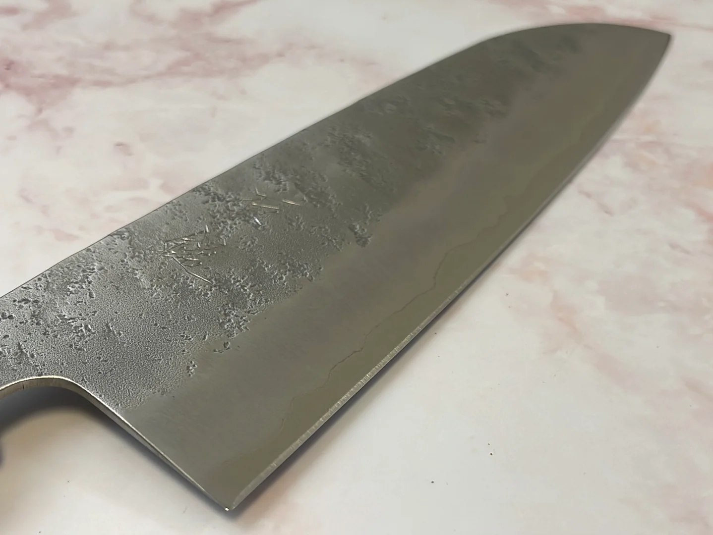 Yoshimune Santoku 165 mm (6.5 in) Ginsan (Silver #3) Nashiji finish Double-Bevel Walnut Octagonal Handle - Image 13