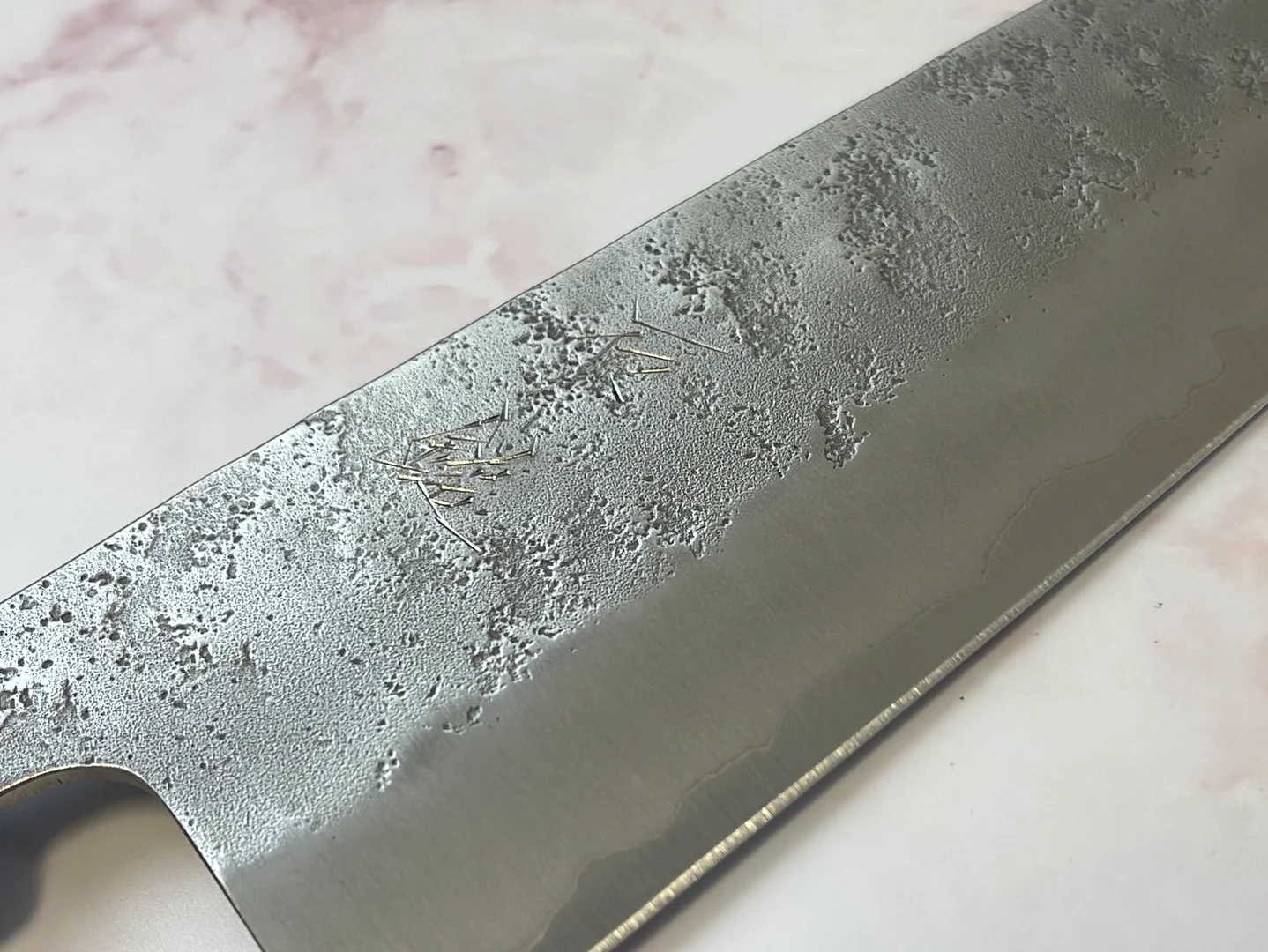 Yoshimune Santoku 165 mm (6.5 in) Ginsan (Silver #3) Nashiji finish Double-Bevel Walnut Octagonal Handle - Image 14