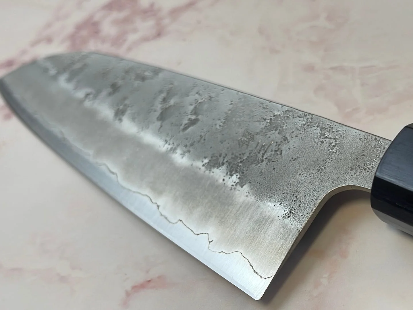 Yoshimune Santoku 165 mm (6.5 in) Ginsan (Silver #3) Nashiji finish Double-Bevel Walnut Octagonal Handle - Image 8