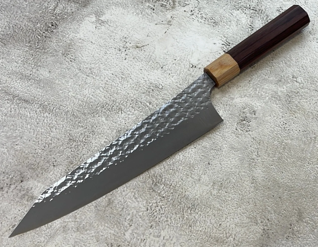 Yu Kurosaki R2(SG2) Hammered SENKO-EI WA RS8H Japanese Gyuto 210mm with Brown-Ring Octagonal Handle - Image 12