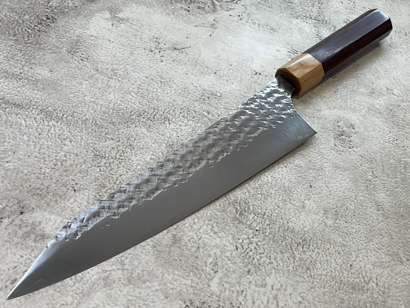 Yu Kurosaki R2(SG2) Hammered SENKO-EI WA RS8H Japanese Gyuto 210mm with Brown-Ring Octagonal Handle - Image 13