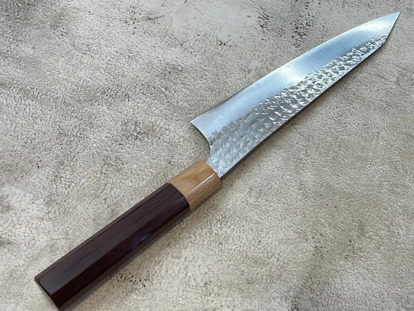 Yu Kurosaki R2(SG2) Hammered SENKO-EI WA RS8H Japanese Gyuto 210mm with Brown-Ring Octagonal Handle - Image 16