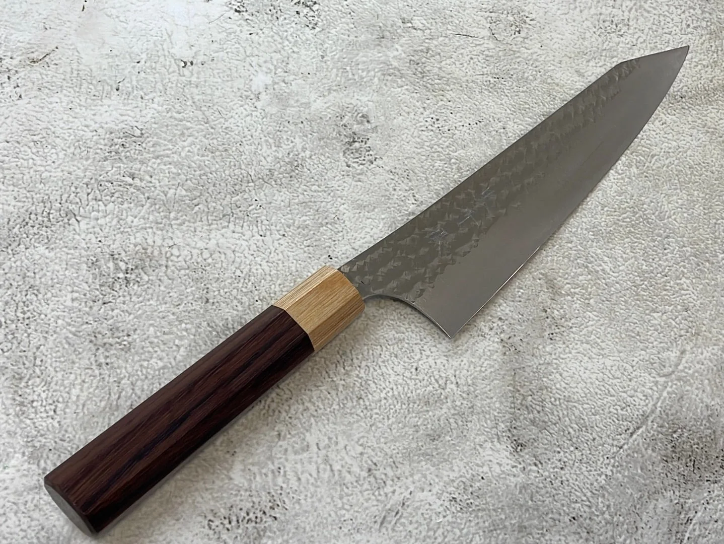 Yu Kurosaki R2(SG2) Hammered SENKO-EI WA RS8H Japanese Gyuto 210mm with Brown-Ring Octagonal Handle - Image 3