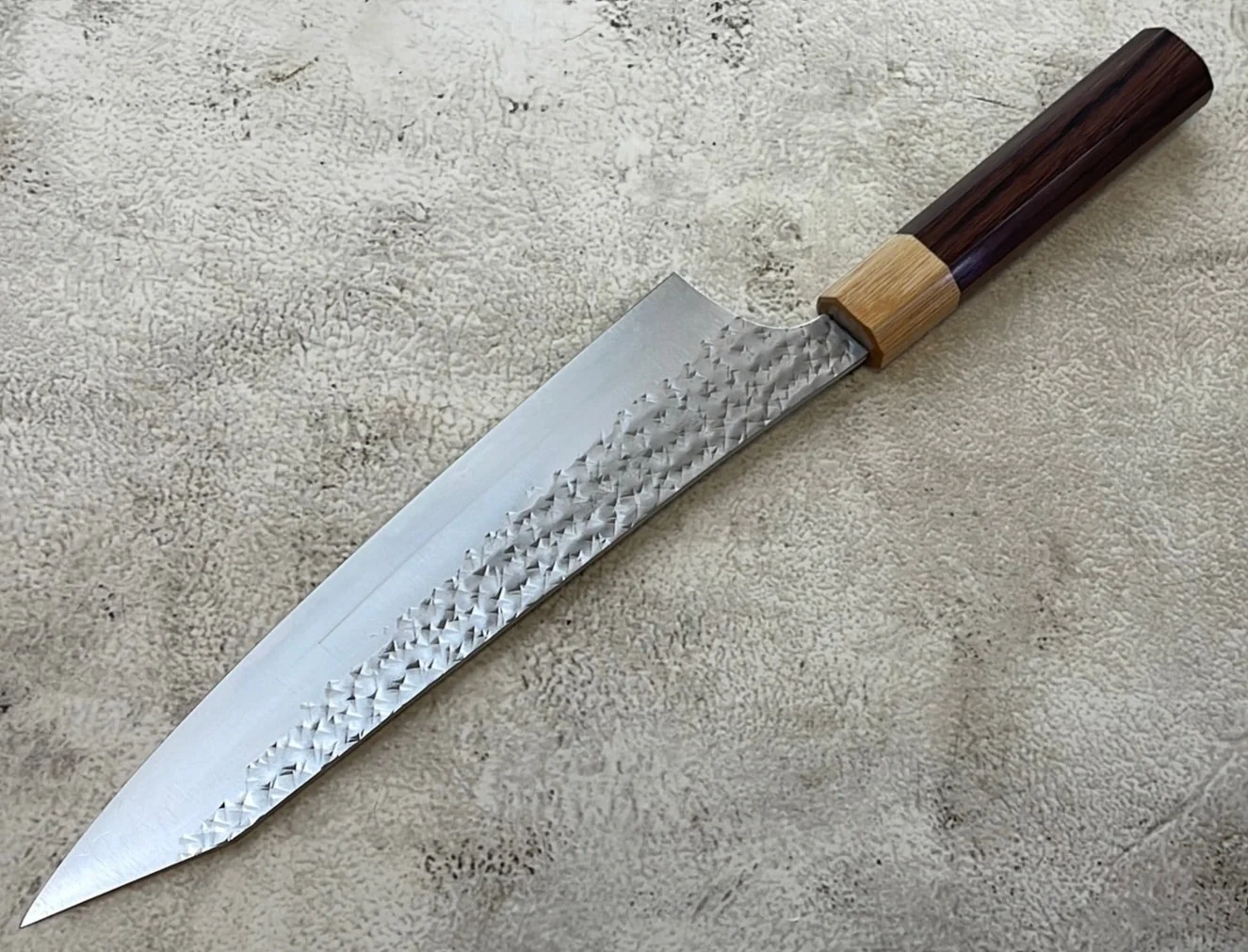 Yu Kurosaki R2(SG2) Hammered SENKO-EI WA RS8H Japanese Gyuto 210mm with Brown-Ring Octagonal Handle - Image 8