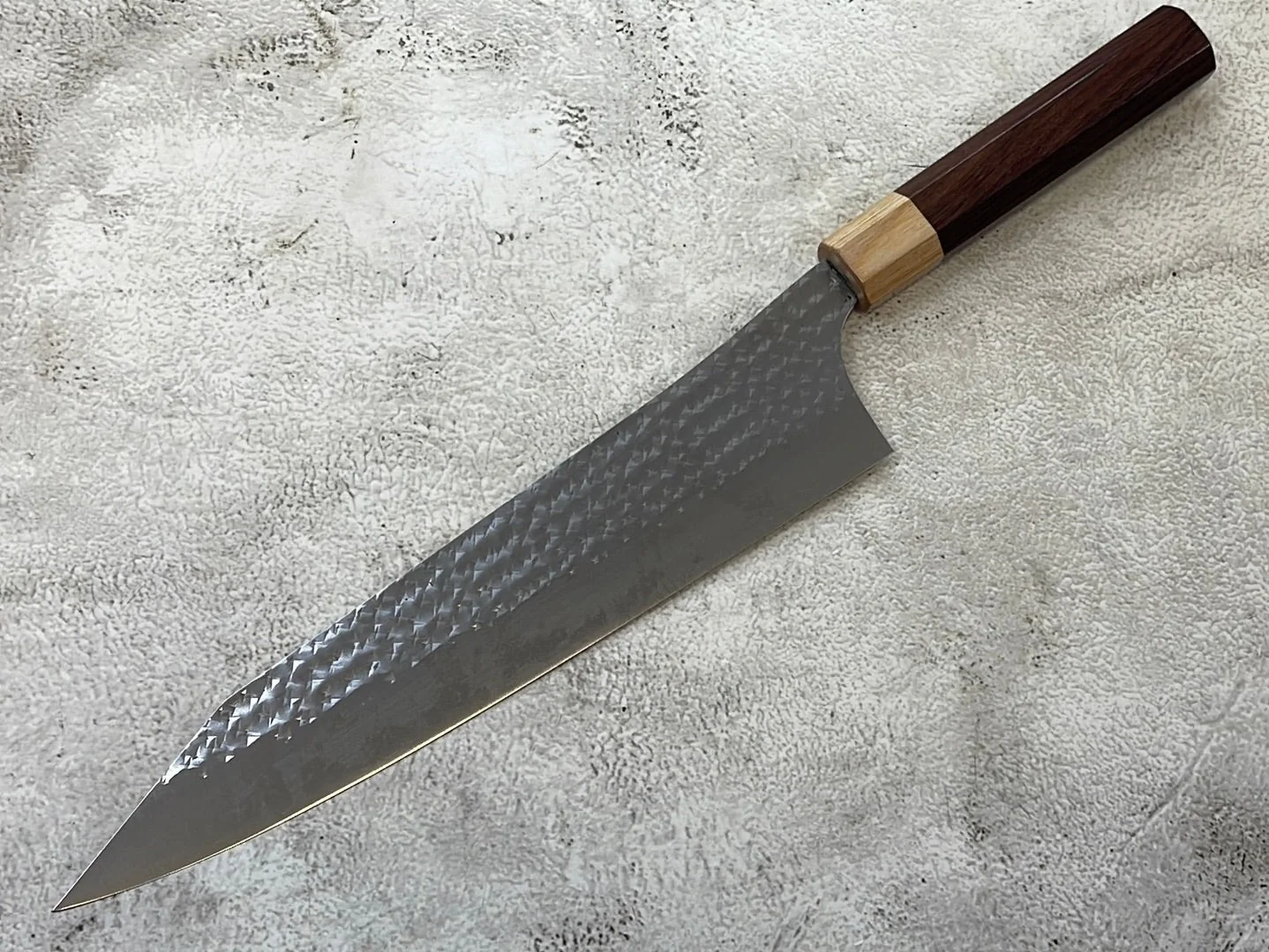 Yu Kurosaki R2(SG2) Hammered SENKO-EI WA RS8H Japanese Gyuto 240mm with Brown-Ring Octagonal Handle - Image 11