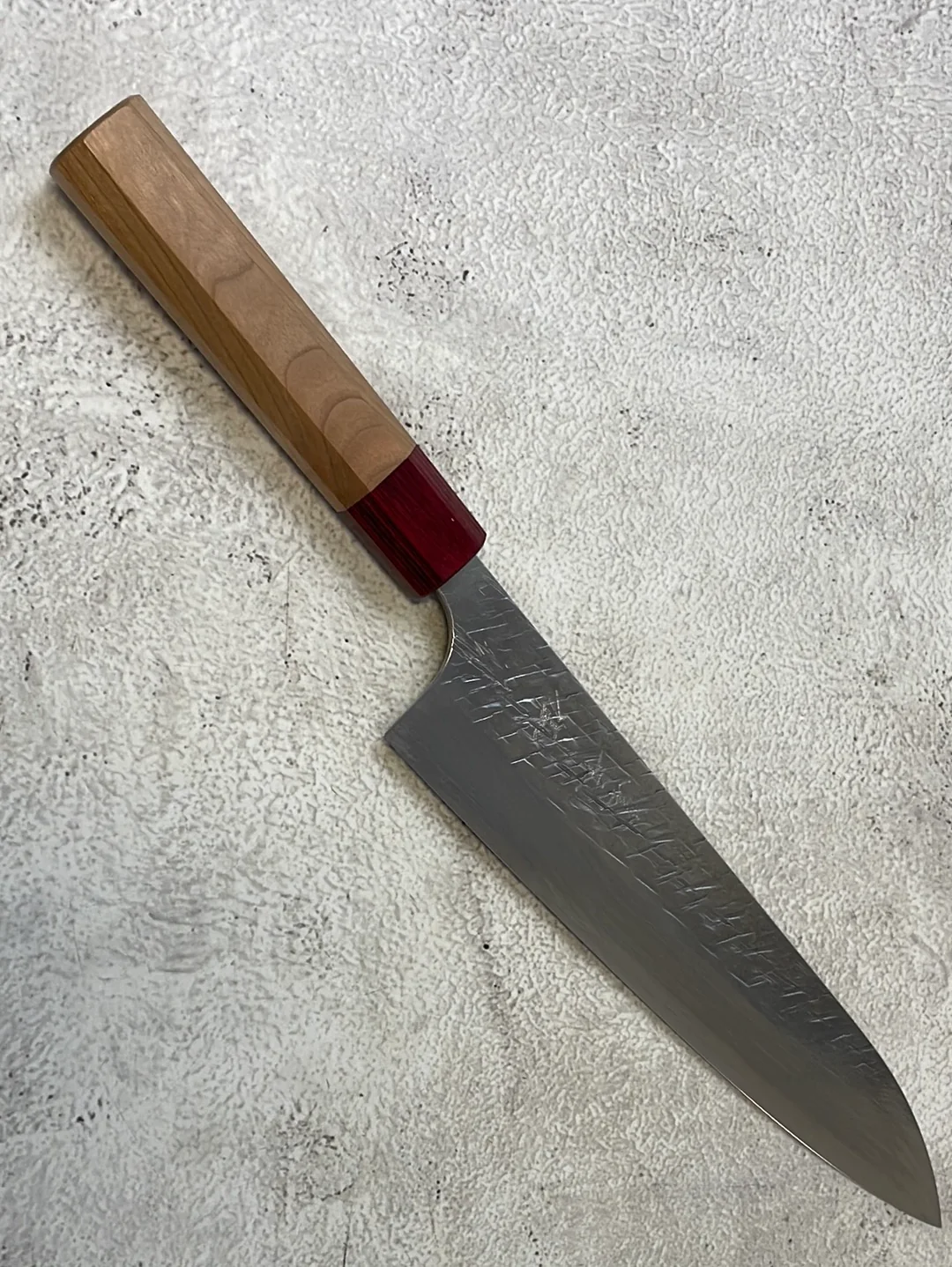 Yu Kurosaki Raijin Gyuto 210mm with Red Cherry Octagonal Handle - Image 11